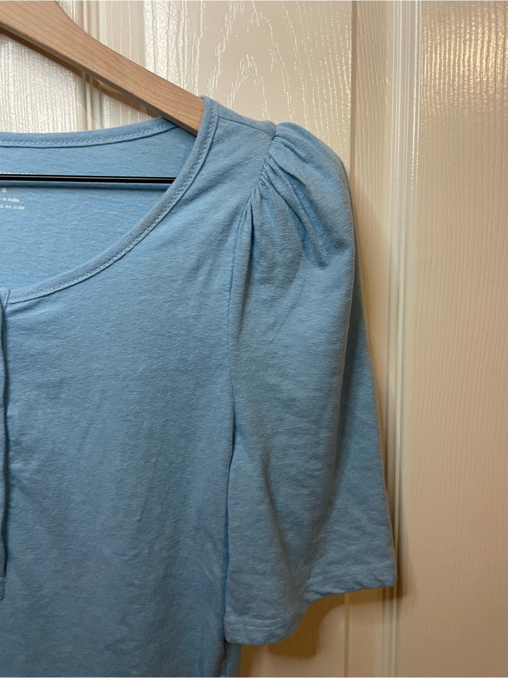 By Anthropologie Puff-Sleeve Henley Top in Blue Size Small - Picture 4 of 9